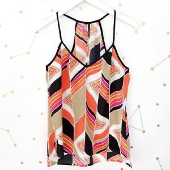 Trina Turk~M~Tank Top ModWave Silk Racerback Blouse Shirt ~Add Blazer - Picture 3 of 12